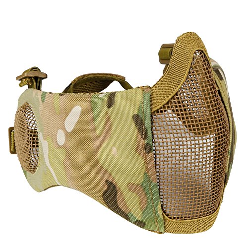 Hotour Tactical Airsoft Maske Faltbare halbe untere Gesicht Metall Stahl Maske mit Gehörschutz von Hotour