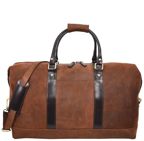 HOL788 Reisetasche aus echtem Leder, groß, Vintagebraun, braun, L, Reisetasche von House of Leather