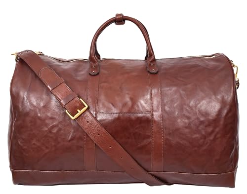 Hol712 Reisetasche aus echtem pflanzlichem Leder, große Größe, braun, L, Reisetasche von House of Leather