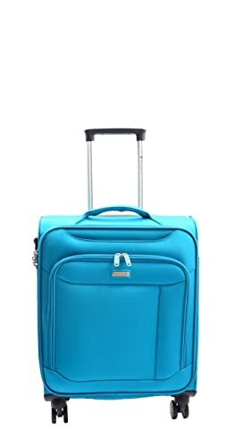 House Of Leather Cabin Soft Four Wheel Suitcase Travel Luggage TSA Lock Bag Surfer Teal, blaugrün, Cabin: H: 55 x L:38 x W:21 cm, Koffer von House of Leather