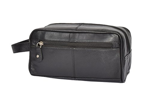 Echtes Leder Wäschebeutel Toilettenartikel Kosmetik Rasierzeug Reisetasche HLG541 Schwarz von House of Luggage