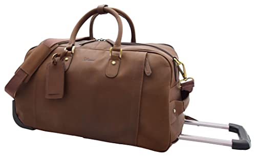 Reisetasche aus echtem Hunter-Leder, Vintage-Stil, Hellbraun, braun, L, Reisetasche mit Rollen von House of Luggage