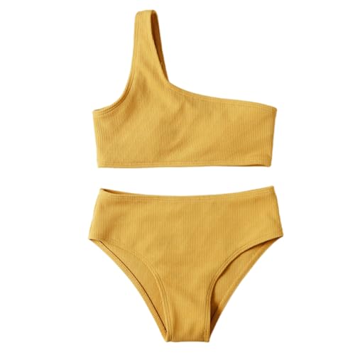 Hovershoes Mädchen 2-teiliger Badeanzug Solid One Shoulder Bikini Sets Strand Badeanzug Bademode für Kinder von Hovershoes