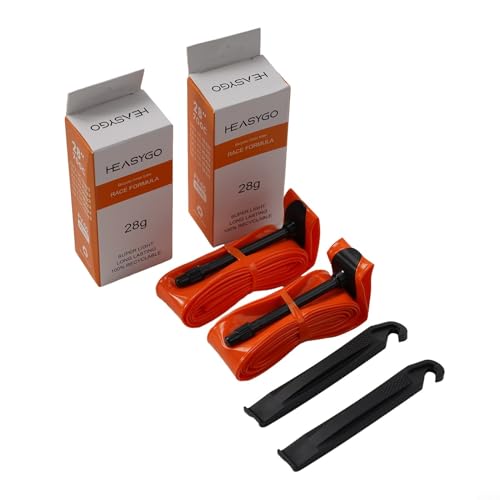 Orange/Grün TPU-Reifen für Rennrad, MTB, Fahrrad, 700c, 65 mm, französisches Ventil (2 Stück orange mit Hebel) von HpLive
