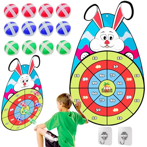 Ostern Häschen Dartscheibe,Klett Dartscheibe,75cm Kinder Klett Dartscheibe,Dartscheibe mit 12 Klebrigen Bällen,Ostern Spiel,Drinnen und Draußen Dart Wurfspiel Set,Geschenke für Kinder Ostern Spielzeug von Hpbaggy