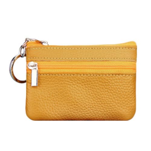 Hperu Echtes Leder Kleiner Schlüsselkoffer Schlüssel Beutel -Brieftasche mit Schlüsselringleder, gelbe Geldhülle von Hperu