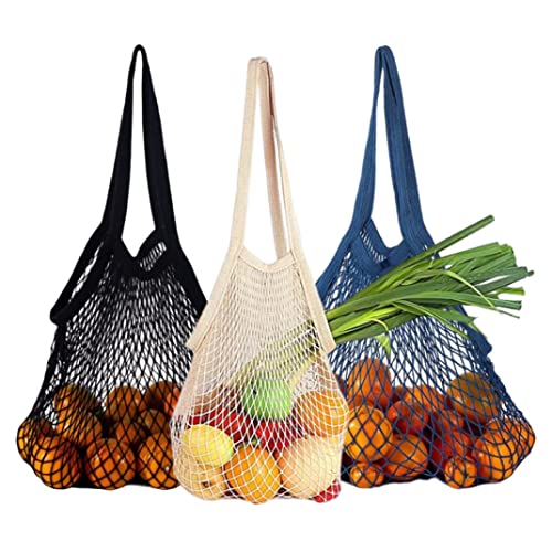 Hperu Mesh Einkaufstasche wiederverwendbarer Mesh -Lebensmittelbeutel mit langem Griff Netto -String -Einkaufstasche Markt für Obstgemüse 3pcs Wiederverwendbare Lebensmittelbeutel von Hperu
