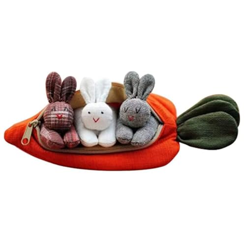 Tiergefüllte Hasenspielzeug, Karottenplüsch mit Hasen in niedlichen weichen, plüschigen Karotten Urlaub Desktop Dekoration Unzipe Kaninchenpuppen Spielzeug Geschenk für Mädchen Brieftasche von Hperu