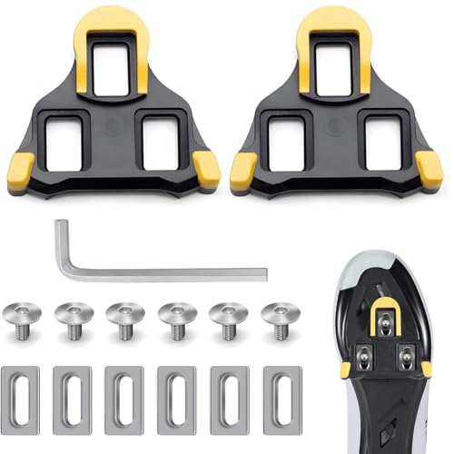 Fahrrad Schuhplattenset, Cleats für Fahrradschuhe,Rennrad Pedalplatten/Cleats,6 Grad Float Rennrad Pedaladapter, Kompatibel mit Shimano SPD SL Cleats, für Rennräder und Indoor-Bikes, Gelb von Hshihaysx