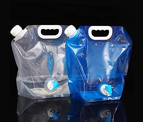 Hsthe Sea 2 x Faltbare Wasserkanister, Wasserspender, Faltkanister, Wasserkanister mit Hahn, Wassertank, Wasserbehälter, Camping Faltkanister, 5 L, BPA-frei, Transparent+Blau von Hsthe Sea