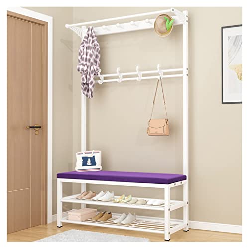 Exquisite Clothes Rail Rack, Large Coat Rack Stand, Shoe Bench with Armrest for Entryway, 4-in-1 Storage Organizer for Mudroom Hallway Foyer Etc, 4 Movable Hooks (Color : Black+Gray, Size : 60 * 33 von HuAnGaF