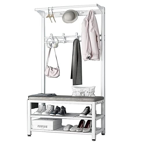 Exquisite Clothes Rail Rack 3-in-1 Entryway Coat Rack with Shoe Bench and Shoes Organizer Shelves 67" Coat Stand with Metal Frame and Removable Hooks for Mudroom Hallway Foyer Industrial Accent von HuAnGaF