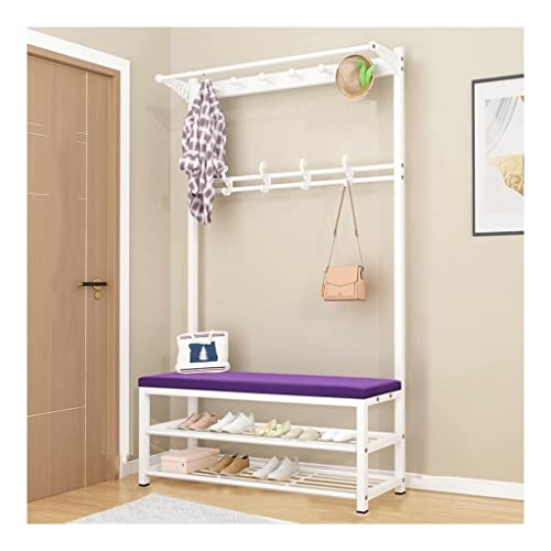 Exquisite Clothes Rail Rack Coat Rack With Shoe Bench For Entryway With 3 Layers Storage And Hooks Industrial Accent Furniture With Metal Frame 3-In-1 Design Easy Assembly Storage Shelf Organizer (C von HuAnGaF