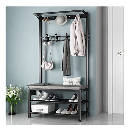Exquisite Clothes Rail Rack Coat Rack With Shoe Bench For Entryway With 3 Layers Storage And Hooks Industrial Accent Furniture With Metal Frame 3-In-1 Design Easy Assembly Storage Shelf Organizer (D von HuAnGaF