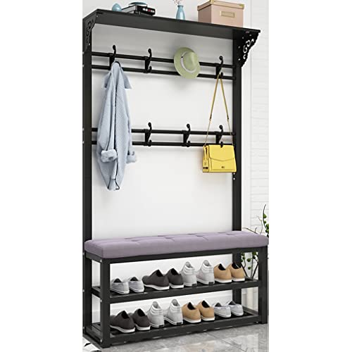 Exquisite Clothes Rail Rack Coat Rack With Shoe Bench For Entryway With Storage And Hooks Industrial Accent Furniture With Metal Frame Sturdy And Stable 3-In-1 Design Easy Assembly (Black+purple 100 von HuAnGaF