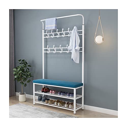 Exquisite Clothes Rail Rack Coat Rack with Shoe Bench Furniture Storage Organizer for Entryway 4 In 1 Design with Hanging Hooks Stable Metal Frame Heavy Duty Stand Coat Rack Industrial (White 80x32x von HuAnGaF