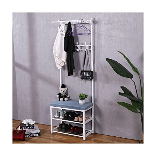 Exquisite Clothes Rail Rack Entryway Coat Rack Shoe Bench 4-in-1 with Metal Storage Shelf 2-Tier Entry Way Shoe Rack Storage Shelves Hooks Metal Frame for Living Room Bedroom (Color : Purple, Size : von HuAnGaF