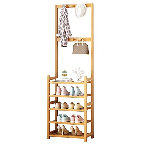 Exquisite Clothes Rail Rack Entryway Coat Rack Shoe Storage Shelf 3-in-1 Shoe Rack Bench with Shelves Entry Coat Stand with Wood Frame for Entrance Foyer Bedroom (Color : Wood, Size : Large 80x23x15 von HuAnGaF