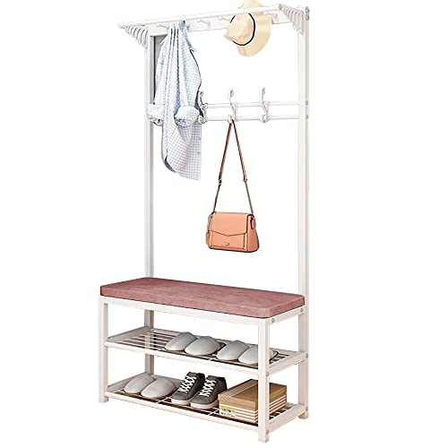 Exquisite Clothes Rail Rack Shoe Bench Coat Stand Rack Hanger Coat Rack Coat Rack With Shoe Bench For Entryway, 4 In 1 With Storage Bench And 9 Hooks, Accent Furniture With Metal Frame For Living Ro von HuAnGaF
