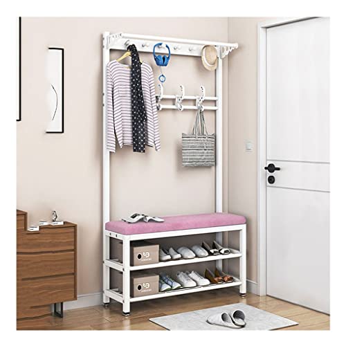 Exquisite Clothes Rail Rack Shoe Bench Coat Stand Rack Hanger Coat Rack Shoe Bench Seat Cushion Shoe Storage Bench Organize 3 In 1 Coat Rack For Bedroom Sturdy Easy Assembly (Color : Blue, Size : 80 von HuAnGaF