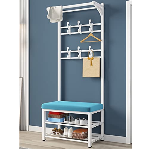 HuAnGaF Clothes Rail Rack Entryway Coat Rack with Shoe Bench,Coat Hanger Shoe Rack Organizer with Heavy Duty Coat Hanger Stand,2 Tier Mudroom Organization and Storage Bench (Color : Black, Size von HuAnGaF