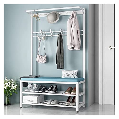 HuAnGaF Clothes Rail Rack Large Coat Rack Stand Coat with 10 Hooks and Shoe Bench Industrial Design Multifunctional Hallway Shelf with Metal Frame for Office Bedroom (Color : A, Size : 80x33x von HuAnGaF