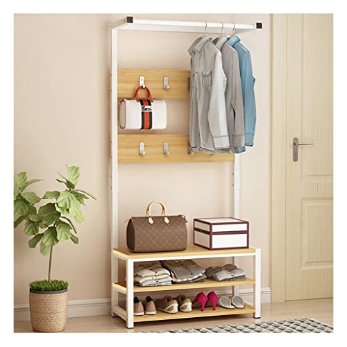 HuAnGaF Clothes Rail Rack with Bench and Coat Racks 4-in-1 Entryway Industrial Stand Organizer with Shoe Bench Vintage MDF Wood Furniture with Stable Metal Frame (Color : Brown, Size von HuAnGaF