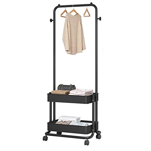 HuAnGaF Exquisite Clothes Rail Rack Cart with Clothes Rack, Rolling Storage Cart Clothes Organizer Coat Rack Storage Stand on Wheels, for Home Bedroom Laundry Small Place Entryway/Black von HuAnGaF