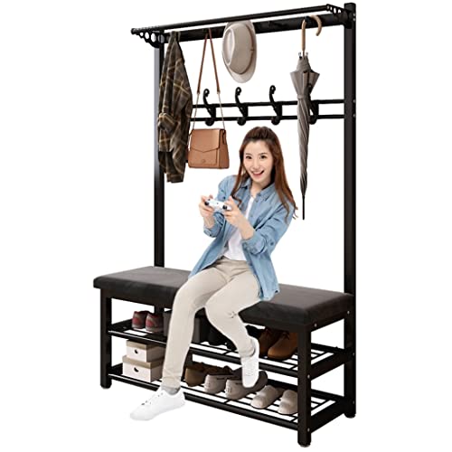 HuAnGaF Exquisite Clothes Rail Rack Clothes Stand,Coat and Shoe Stand with Storage Shelf for Shoes,Hallway Matt Metal Frame Shoe Rack with Clothes Rack (Black von HuAnGaF