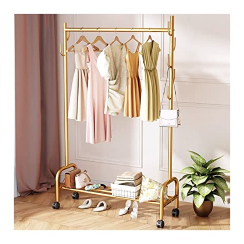 HuAnGaF Exquisite Clothes Rail Rack Coat Rack Freestanding Bring Racks and 7 Cloak Hooks Heavy Duty Coat Rack Easy to Move for The Bedroom Living Room (Gold 6 von HuAnGaF