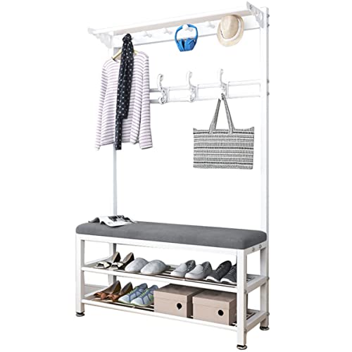 HuAnGaF Exquisite Clothes Rail Rack Coat Rack Stand, Metal Shoe Rack with Hooks & 2-Tier Shelves, Free Standing Tall for Hall, Bathroom, Entryway & Living Room (White a von HuAnGaF
