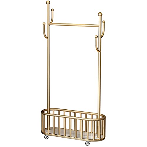 HuAnGaF Exquisite Clothes Rail Rack Coat Rack with 6 Hooks 3-in-1 Coat Rack with Metal Storage Basket Hat Rack Stand with Wheels for Entryway Bedroom (Gold 100 * 32 von HuAnGaF