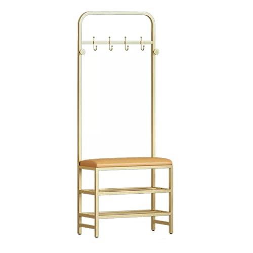 HuAnGaF Exquisite Clothes Rail Rack Coat Rack with Shoe Bench 3-in-1 Hall Tree with Storage Bench for Entryway Accentniture with Metal Frame/Gold/80 * 25 * 170cm von HuAnGaF
