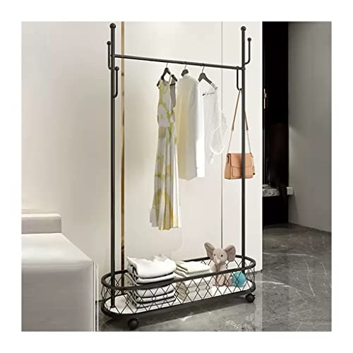 HuAnGaF Exquisite Clothes Rail Rack Coat Rack with Wheels Coat Hanger Stand with Metal Storage Basket and 6 Hooks (100 * 32 von HuAnGaF