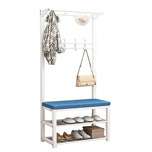 HuAnGaF Exquisite Clothes Rail Rack Entryway Coat Rack, Industrial with Shoe Bench, Hooks and 2-Tier Shoe Rack, Freestanding Closet Organizer for Hall, Entryway (Blue 80x3 von HuAnGaF