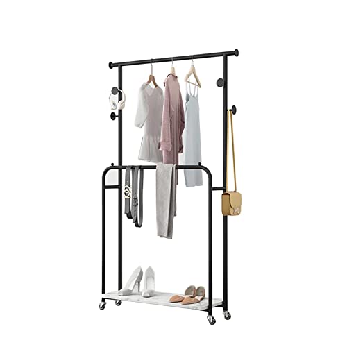 HuAnGaF Exquisite Clothes Rail Rack Standing Coat Rack with Wheels, 2 in 1 Clothes Drying Rack, Bedroom Coat Clothes Hanger, for Clothes,Hats,Umbrella, Bags von HuAnGaF
