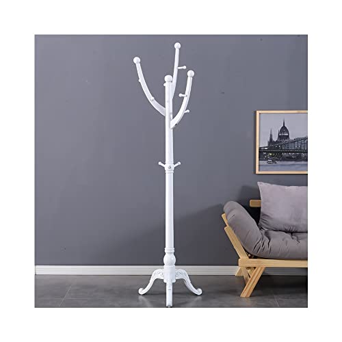 HuAnGaF Exquisite Clothes Rail Rack Wooden Coat Rack Stand with Hooks Tri-Legged Base Rubber Wood Hall Clothes Holder Hat Hanger Standing for Hallway Entryway Bedroom (Color : White, Size : 1 von HuAnGaF