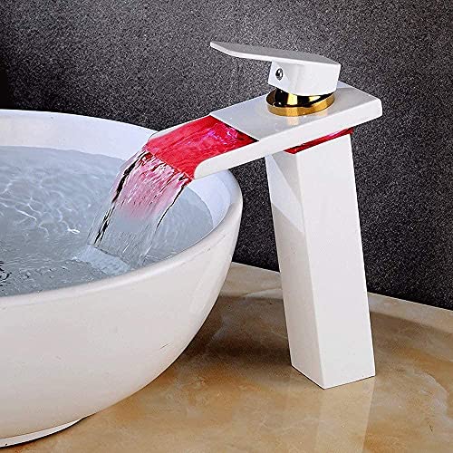 HuAnGaF Faucets,Sink Tap,Commercial Bathroom Led Waterfall Faucet Tap Hot and Cold Bathtub Faucet Water-Tap Temperature Control Waterfall Taps/28Cm von HuAnGaF