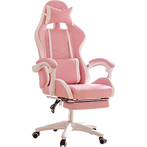 HuAnGaF High-Back Racing Bonded Leather Gaming Chair,Swivel High Back Footrest with Headrest Lumbar Support Rolling Swivel Adjustable PC Computer Chair for Women Adults Girls,Pink Comfortable von HuAnGaF