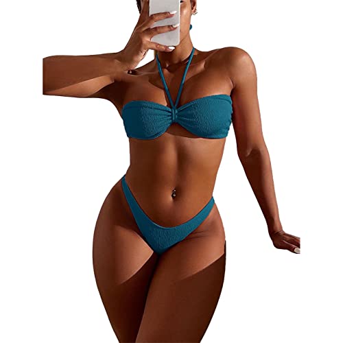Huairdum 2-teiliger Badeanzug, Dehnbarer, Reiner, Rückenfreier Bikini-Anzug mit Neckholder für den Urlaub (L) von Huairdum