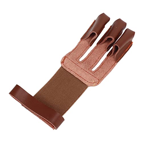 Huairdum 3-Finger-Schutzhandschuh, Bogenschießhandschuh, Doppeltes Rindsleder, Elastisch, Verstellbare Handschlaufe Zum Zielen (Braun) von Huairdum