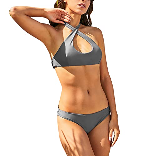 Huairdum Geteilter Bikini aus Polyester, 2-teilige Badebekleidung, Reine Farbe, Rückenfrei, für Strandparty (L) von Huairdum