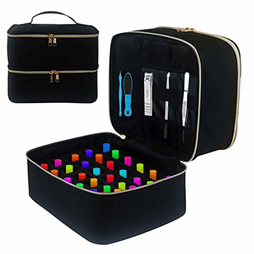 Nagellack Tasche Organizer - Nagellack Organizer Box | Nagellack Aufbewahrung | Doppellagige Nagellack Tasche Für 30 Flaschen Nagelkunst-Werkzeugkoffer Für Nagelliebhaber (25 × 20 × 19 cm) von Huayeex