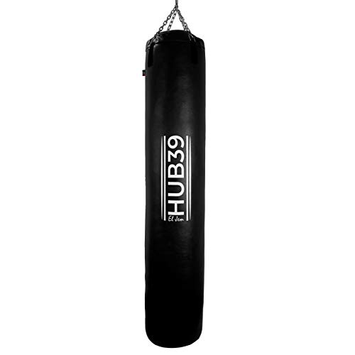 Boxsack langer 180 cm für Box, MMA Kickboxen, Muay Thai, Taekwondo voll bis 70 kg (schwarz) von Hub39