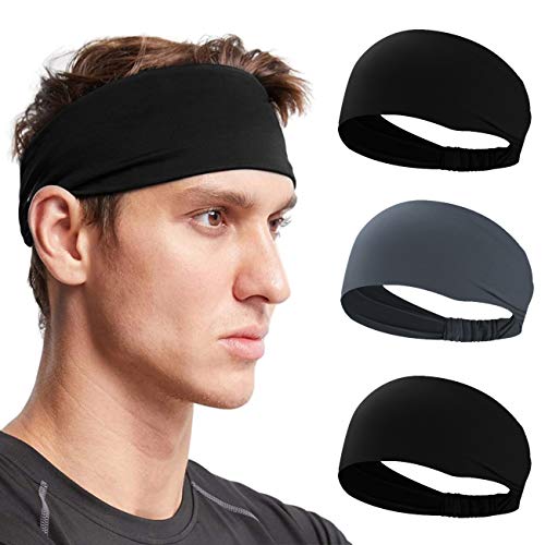 Men Sport Stirnband - Schweißband für Männer Grip Strip Stretchy Hair Bands Kopfbedeckung zum Laufen Radfahren Hot Yoga und Athletic Workouts 3 Stück von Hudii