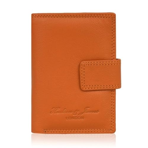 Hudson & James RFID-Geldbörse für Damen, sicheres Designer-Leder, kompakt, Kartenetui, Reißverschluss, Münzfach, Orange, M, Minimalistisch von Hudson & James