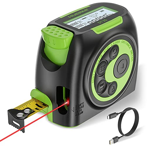 Huepar Massband Laser Entfernungsmesser 2 in 1, 60m Maßband Laser Messgerät & 5m Massband Maßband USB Aufladen mit HD LCD – Pythagoräischer, Bereich, Volumen, Messen, digitaler Entfernungsmesser von Huepar