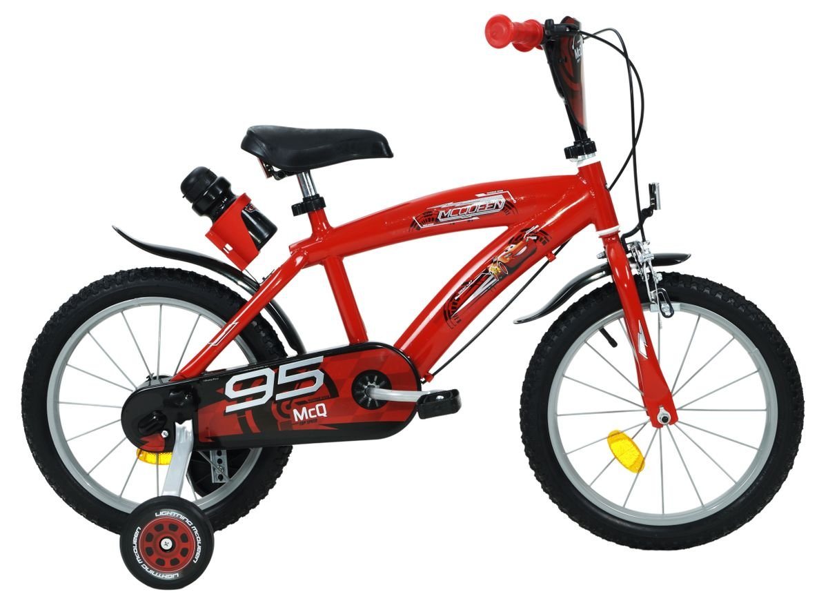 Huffy Kinderfahrrad 14 Zoll Kinder Fahrrad Rad Bike Disney Cars McQueen Huffy 24481w, 1 Gang, Stützräder, Trinkflasche von Huffy