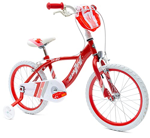 Huffy Mädchen Glimmer 18 Zoll Mädchenfahrrad Rot 6-8 Jahre Leichtes Schnellmontagerad + Stabilisatoren Bike, 45,7 cm von Huffy