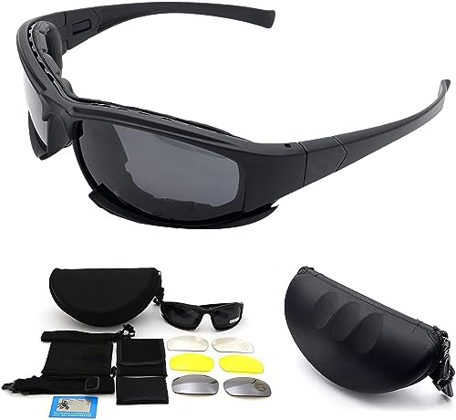 HugeAuto Polarized Sport Sonnenbrille, X7 Army Sonnenbrille Military Tactical Brille mit 4 Wechselobjektiv, Schutzbrille für Männer und Frauen beim Laufen Radfahren Skifahren von HugeAuto